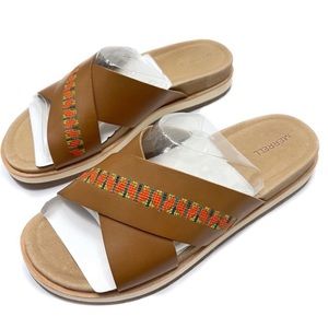 Merrell Juno Leather Slide Sandal Crisscross Straps Tobacco Size 9